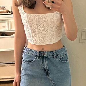 American Eagle Outfitters White Lace Crop Top